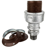 E27-fatningssæt i mat rustfarvet metal på fitting 1/2'' (15x21mm) med udvendigt gevind i galvaniseret støbejern