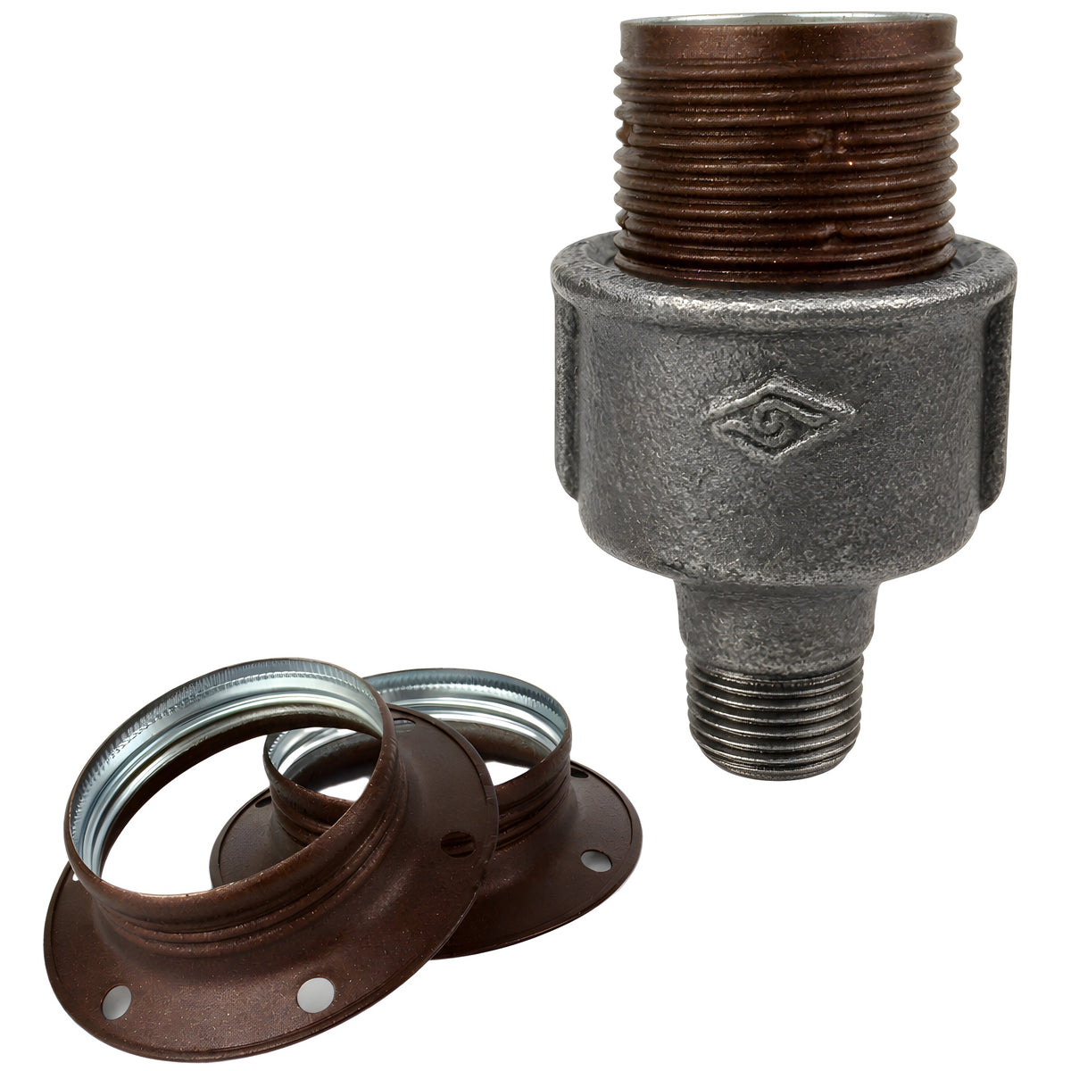 E27-fatningssæt i mat rustfarvet metal på fitting 1/2'' (15x21mm) med udvendigt gevind i sort støbejern Økonomi
