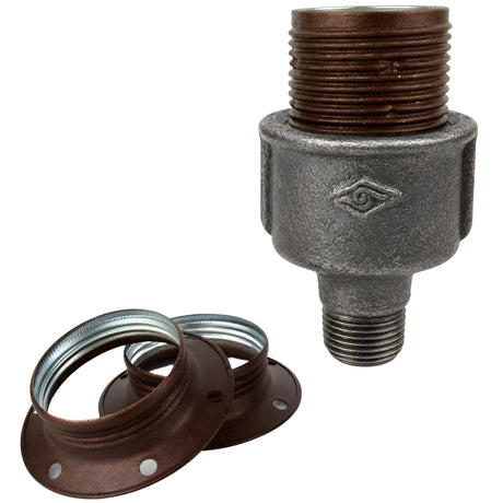 E27-fatningssæt i mat rustfarvet metal på fitting 1/2'' (15x21mm) med udvendigt gevind i sort støbejern Økonomi