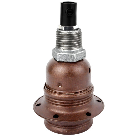 E27-fatningssæt i mat rustfarvet metal på fitting 1/2'' (15x21mm) med udvendigt gevind i galvaniseret støbejern