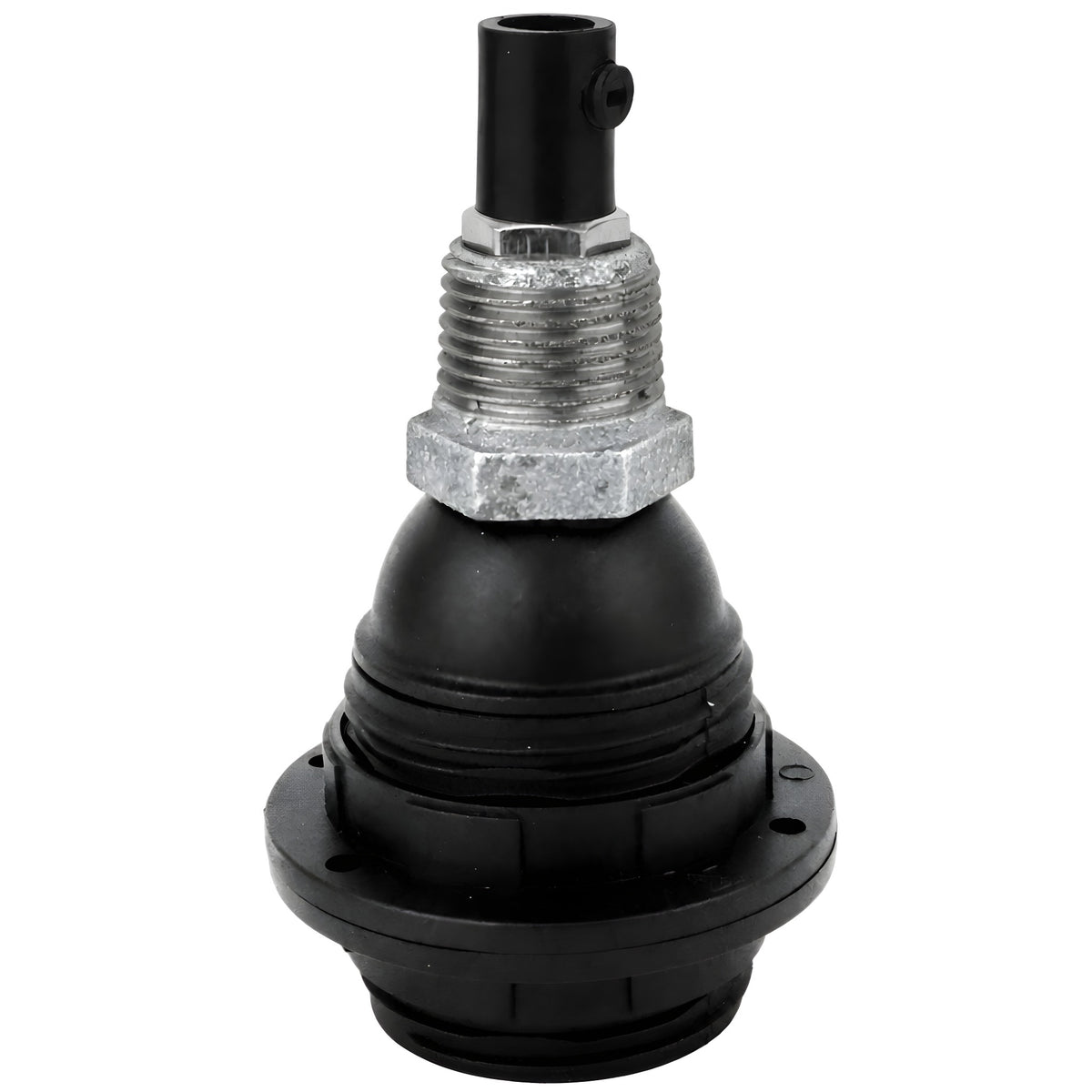 E27-fatningssæt i termoplast med skærmringe på fitting 1/2'' (15x21mm) med udvendigt gevind i galvaniseret støbejern