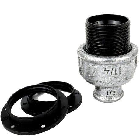 E27-fatningssæt i bakelit på fitting 1/2'' (15x21mm) med indvendigt gevind i galvaniseret støbejern