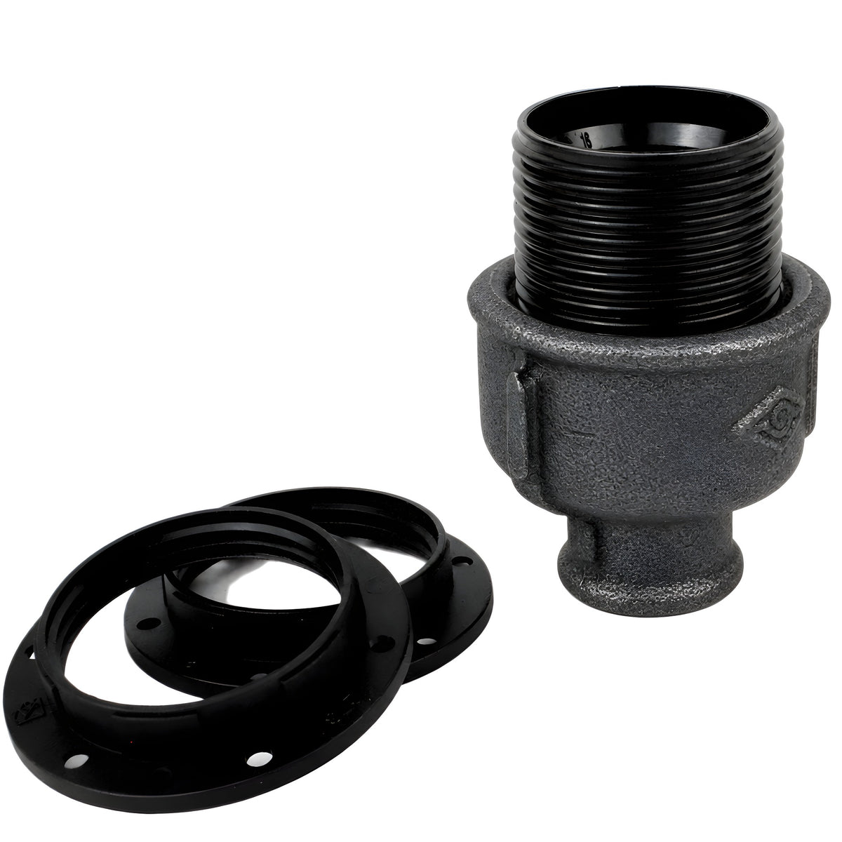 E27-fatningssæt i bakelit på fitting 1/2'' (15x21mm) med indvendigt gevind i sort støbejern Økonomi