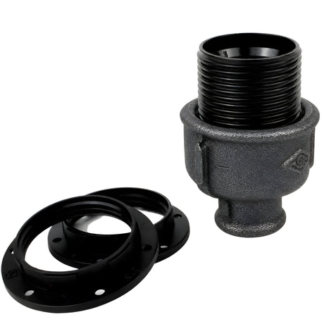 E27-fatningssæt i bakelit på fitting 1/2'' (15x21mm) med indvendigt gevind i sort støbejern Økonomi