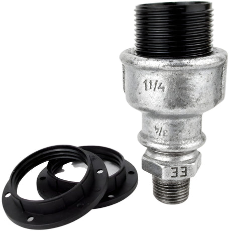 E27-fatningssæt i bakelit på fitting 1/2'' (15x21mm) med udvendigt gevind i galvaniseret støbejern