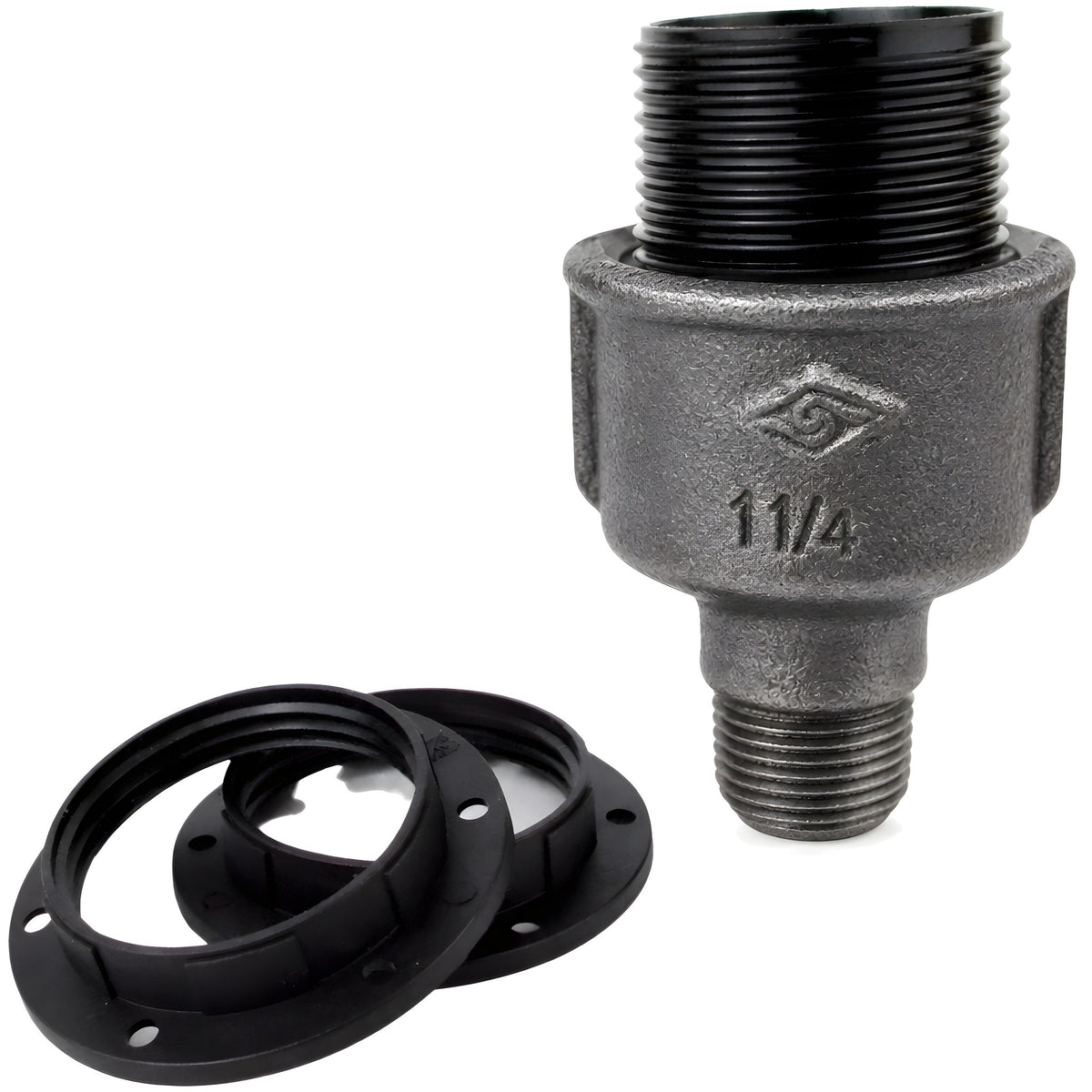 E27-fatningssæt i bakelit på fitting 1/2'' (15x21mm) med udvendigt gevind i sort støbejern Økonomi