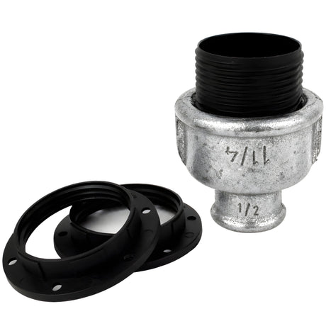 E27-fatningssæt i termoplast på fitting 1/2'' (15x21mm) med indvendigt gevind i galvaniseret støbejern