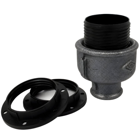 E27-fatningssæt i termoplast på fitting 1/2'' (15x21mm) med indvendigt gevind i sort støbejern Økonomi