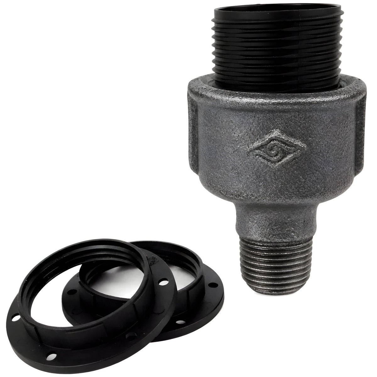 E27-fatningssæt i termoplast på fitting 1/2'' (15x21mm) med udvendigt gevind i sort støbejern Økonomi