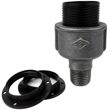 E27-fatningssæt i termoplast på fitting 1/2'' (15x21mm) med udvendigt gevind i sort støbejern Økonomi