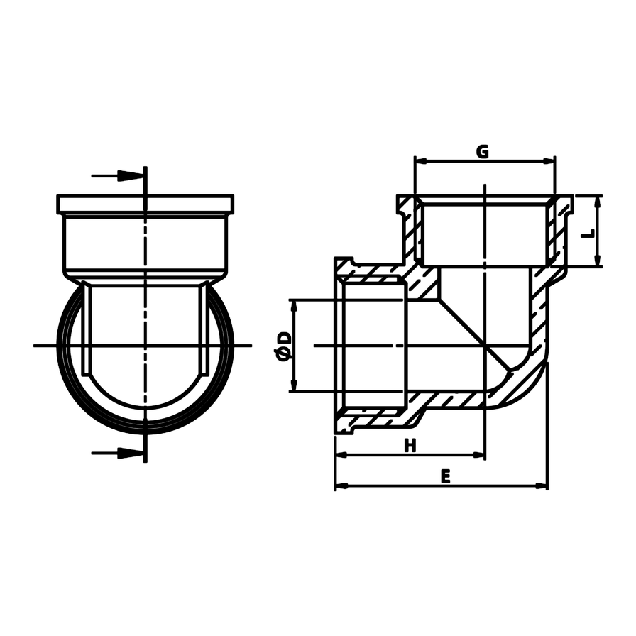 Måltegning: vinkel 90° I/I i messing (ref. 2090)