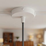 Lille cylindrisk roset i metal, Ø 83 mm — 1 centralt hul og 2 i siden / Konisk termoplast / Mat hvid