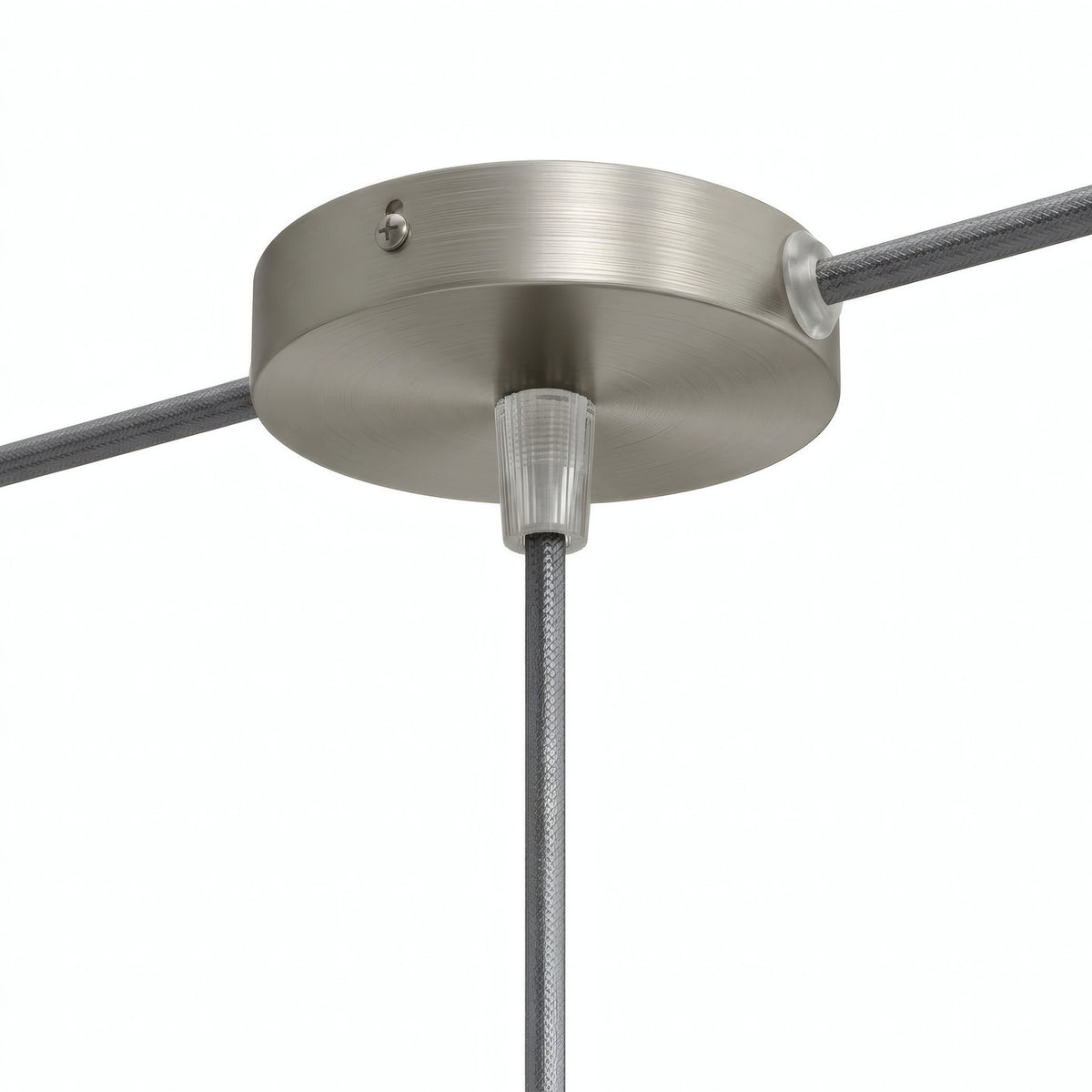 Lille cylindrisk roset i metal, Ø 83 mm — 1 centralt hul og 2 i siden / Konisk termoplast / Satineret titan