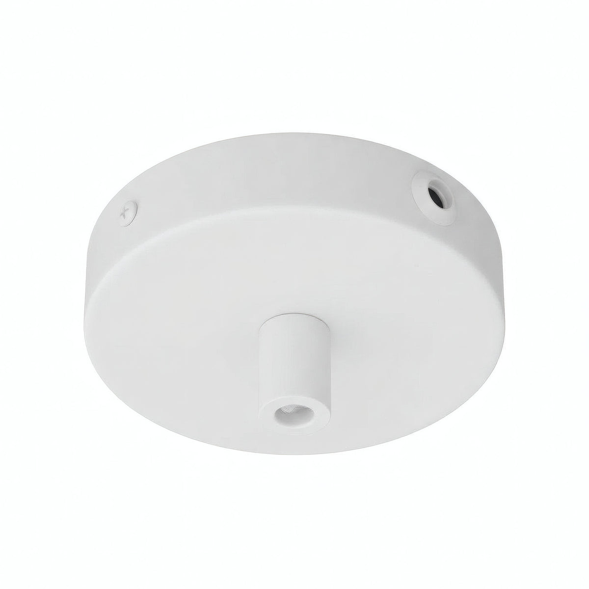 Lille cylindrisk roset i metal, Ø 83 mm — 1 centralt hul og 2 i siden / Cylindrisk metal / Mat hvid