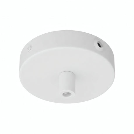 Lille cylindrisk roset i metal, Ø 83 mm — 1 centralt hul og 2 i siden / Cylindrisk metal / Mat hvid
