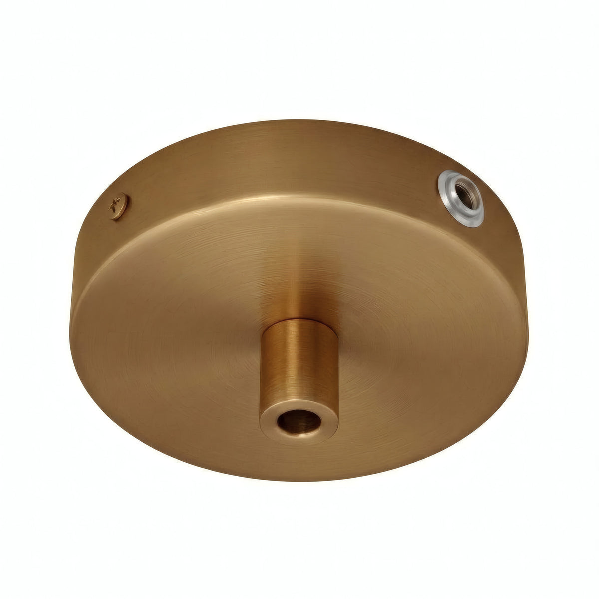 Lille cylindrisk roset i metal, Ø 83 mm — 1 centralt hul og 2 i siden / Cylindrisk metal / Satineret bronze