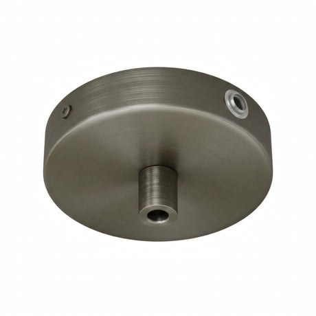 Lille cylindrisk roset i metal, Ø 83 mm — 1 centralt hul og 2 i siden / Cylindrisk metal / Satineret titan