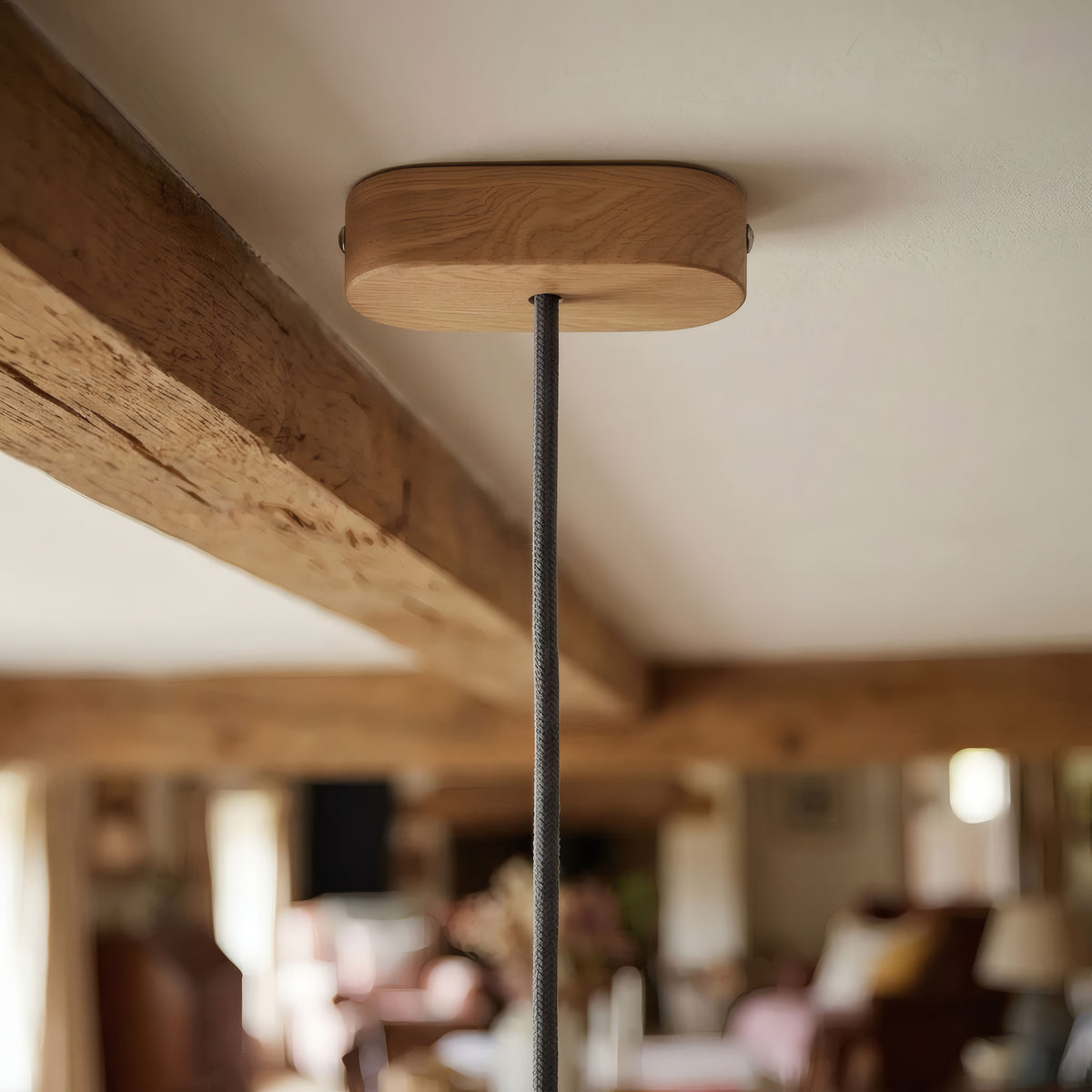 Oval roset i træ, 120 × 51 mm — Natur