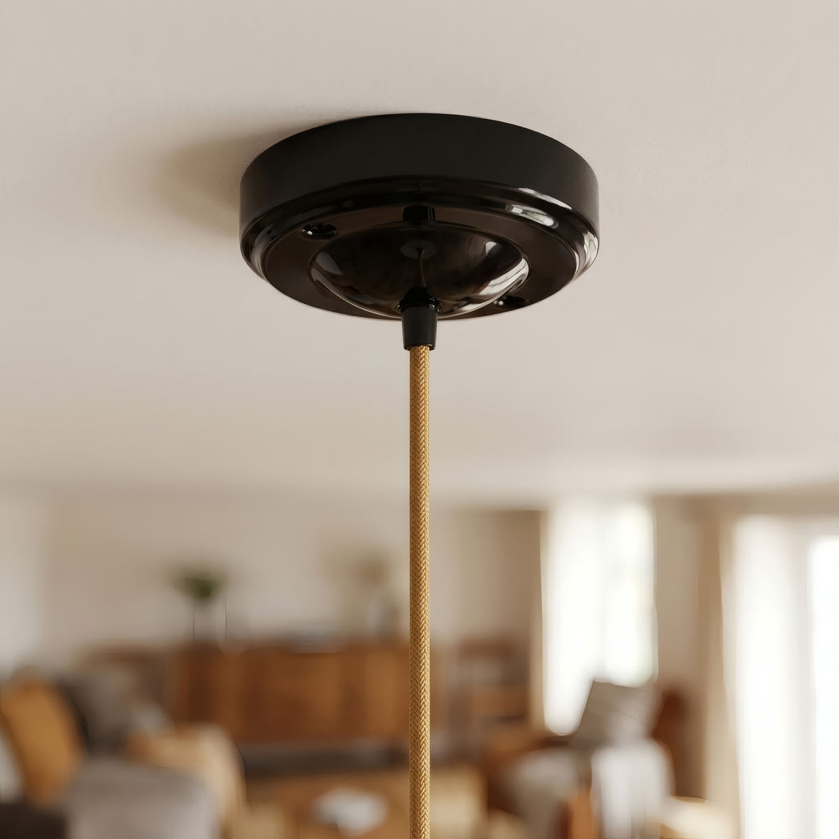 Minimalistisk roset i porcelæn, Ø 100 mm — Sort