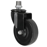 Sort industrielt drejehjul i gummi på 100 mm, 1/2'' (15x21mm) udvendigt gevind, fitting i galvaniseret støbejern