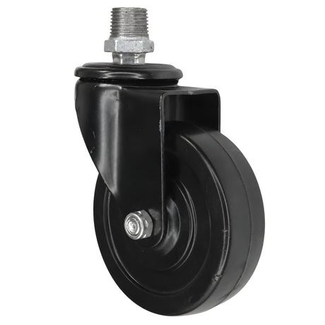 Sort industrielt drejehjul i gummi på 100 mm, 1/2'' (15x21mm) udvendigt gevind, fitting i galvaniseret støbejern