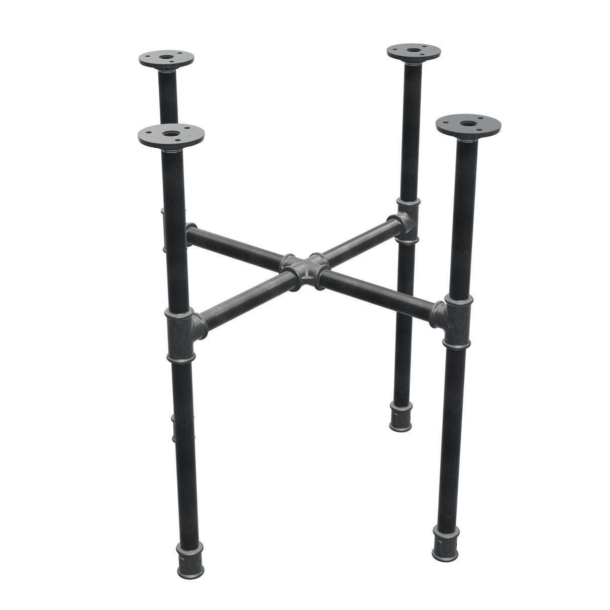 Industrielt sofabordsstel i støbejern, korsben, 48 × 48 cm, højde 52 cm, trekvart visning