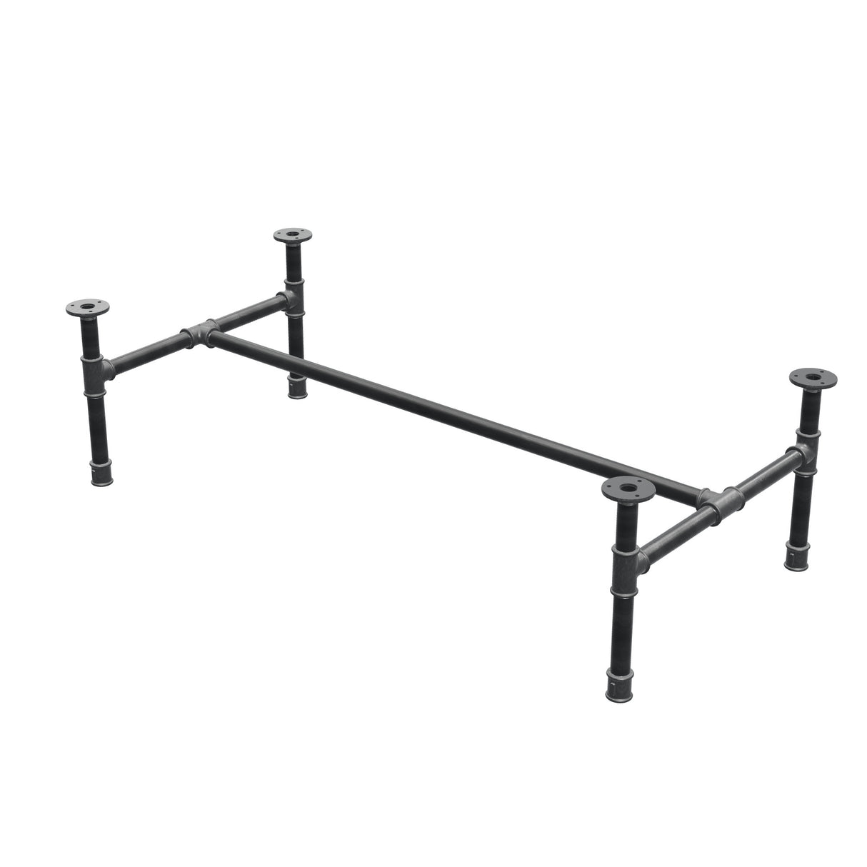 Industrielt sofabordsstel i støbejern, H-form, 111 × 55 cm, højde 32 cm, trekvartsvisning