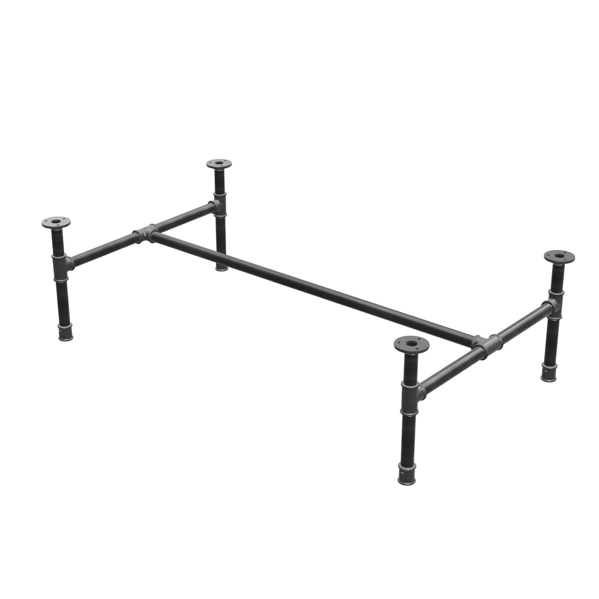 Industrielt sofabordsstel i støbejern, H-form, 111 × 65 cm, højde 32 cm, trekvartsvisning