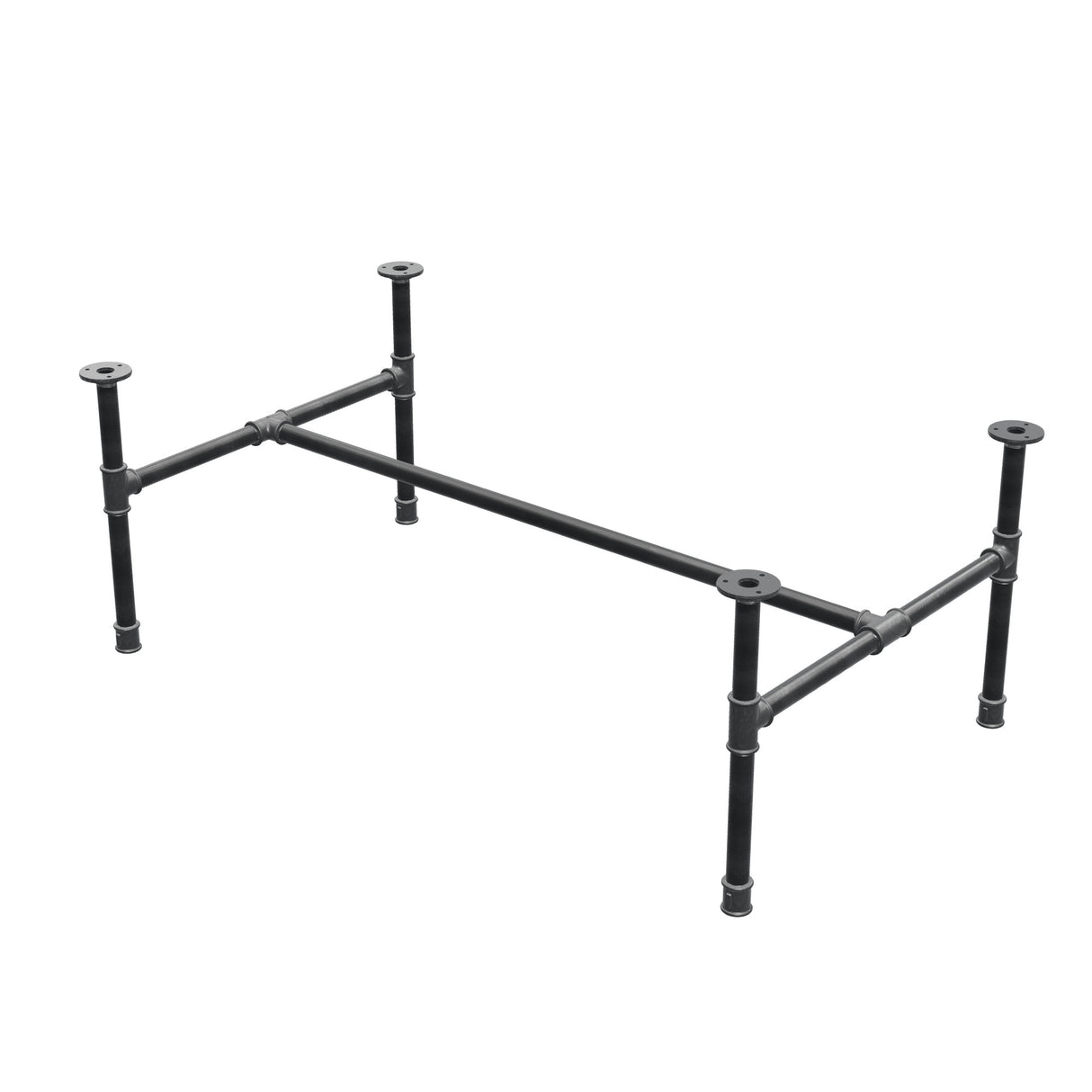 Industrielt sofabordsstel i støbejern, H-form, 111 × 65 cm, højde 42 cm, trekvartsvisning