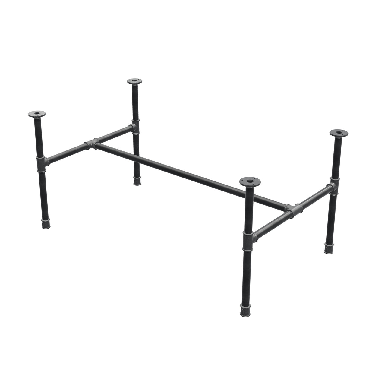 Industrielt sofabordsstel i støbejern, H-form, 111 × 65 cm, højde 52 cm, trekvartsvisning