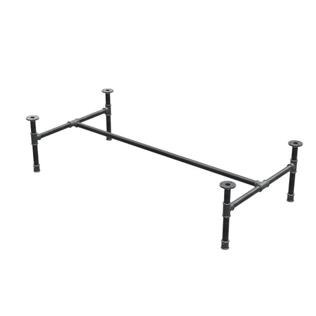 Industrielt sofabordsstel i støbejern, H-form, 131 × 65 cm, højde 32 cm, trekvartsvisning