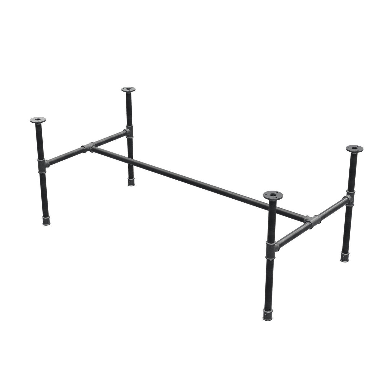 Industrielt sofabordsstel i støbejern, H-form, 131 × 65 cm, højde 52 cm, trekvartsvisning