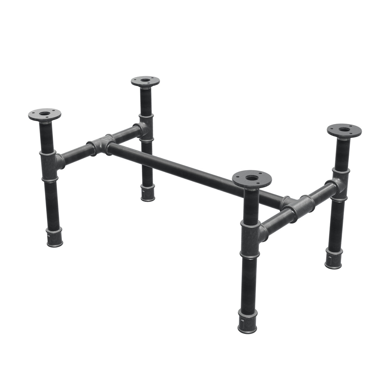 Industrielt sofabordsstel i støbejern, H-form, 61 × 39 cm, højde 32 cm, trekvartsvisning