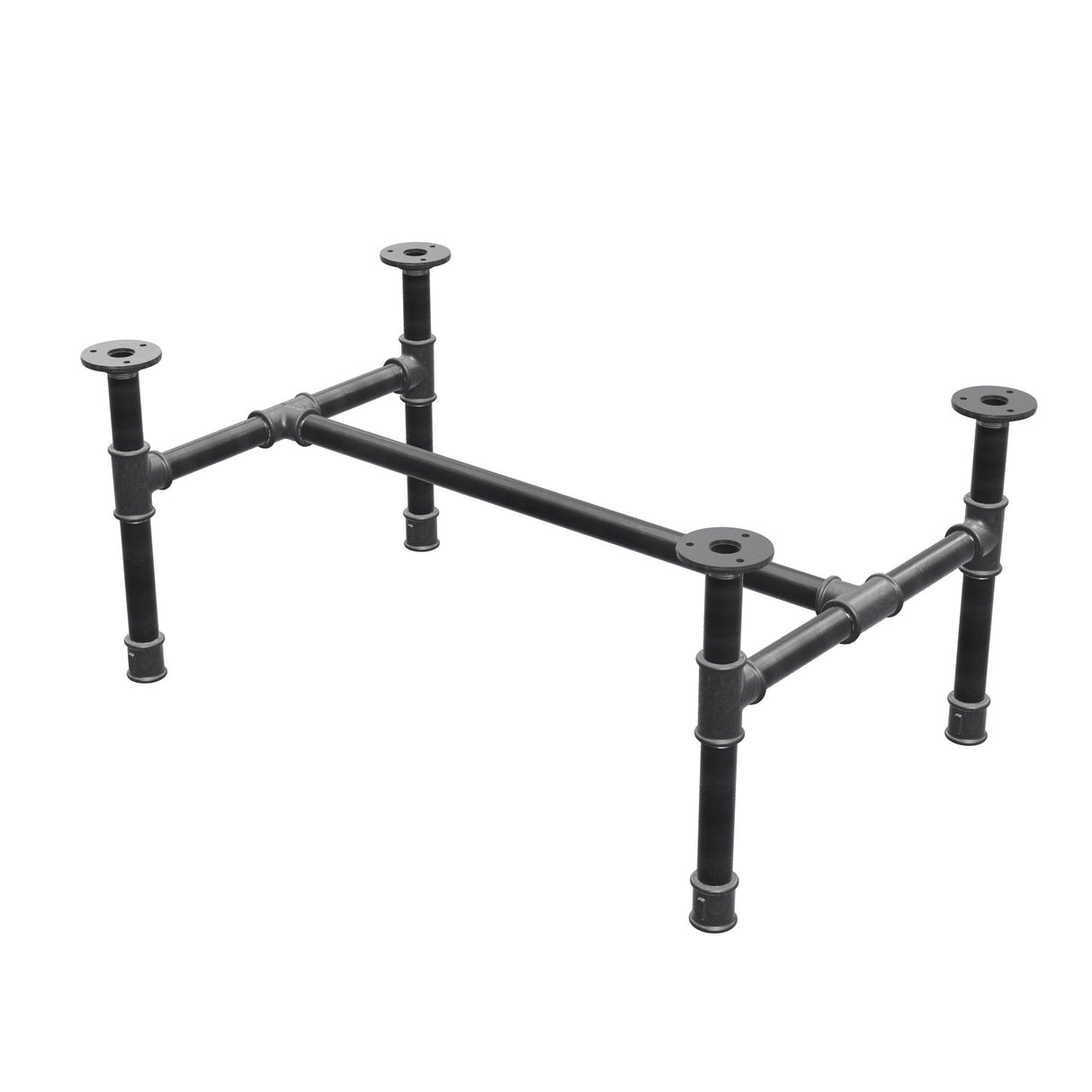 Industrielt sofabordsstel i støbejern, H-form, 71 × 45 cm, højde 32 cm, trekvartsvisning