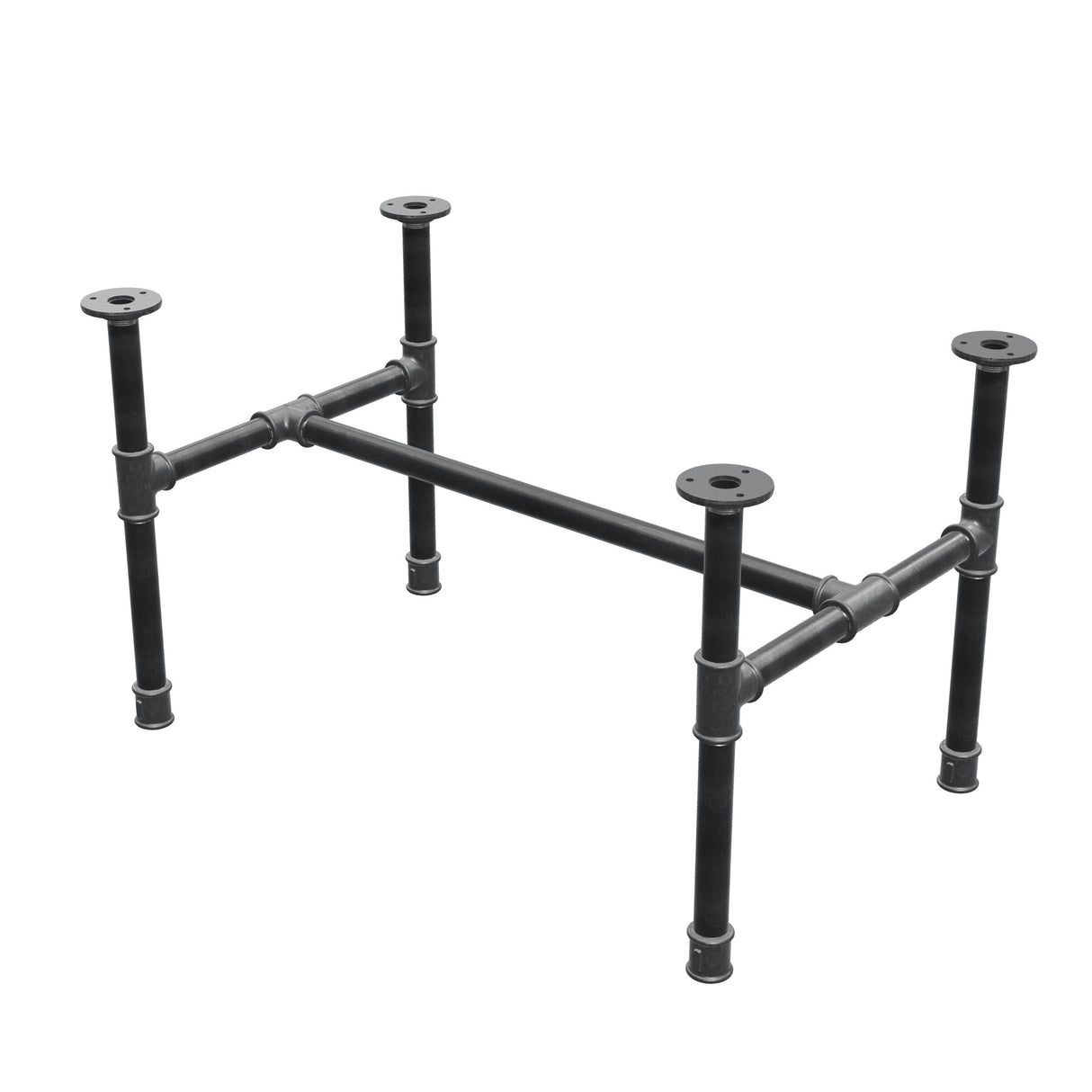Industrielt sofabordsstel i støbejern, H-form, 71 × 45 cm, højde 42 cm, trekvartsvisning