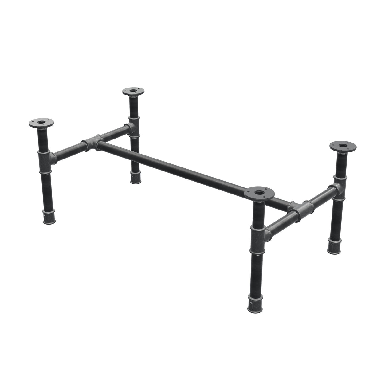 Industrielt sofabordsstel i støbejern, H-form, 81 × 45 cm, højde 32 cm, trekvartsvisning