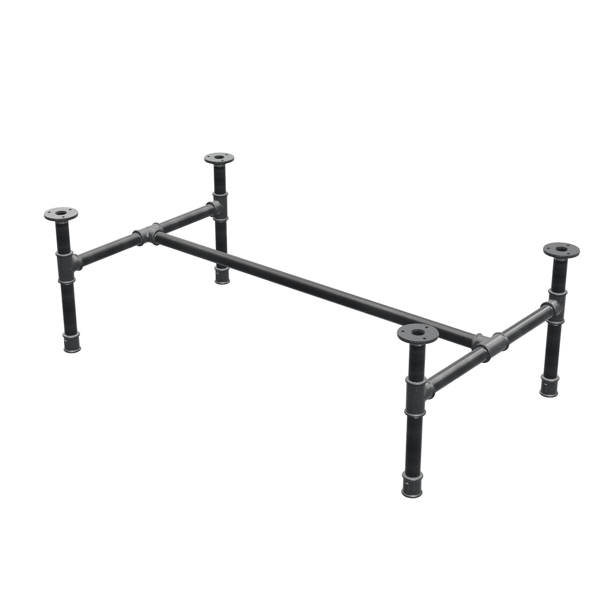 Industrielt sofabordsstel i støbejern, H-form, 96 × 55 cm, højde 32 cm, trekvartsvisning