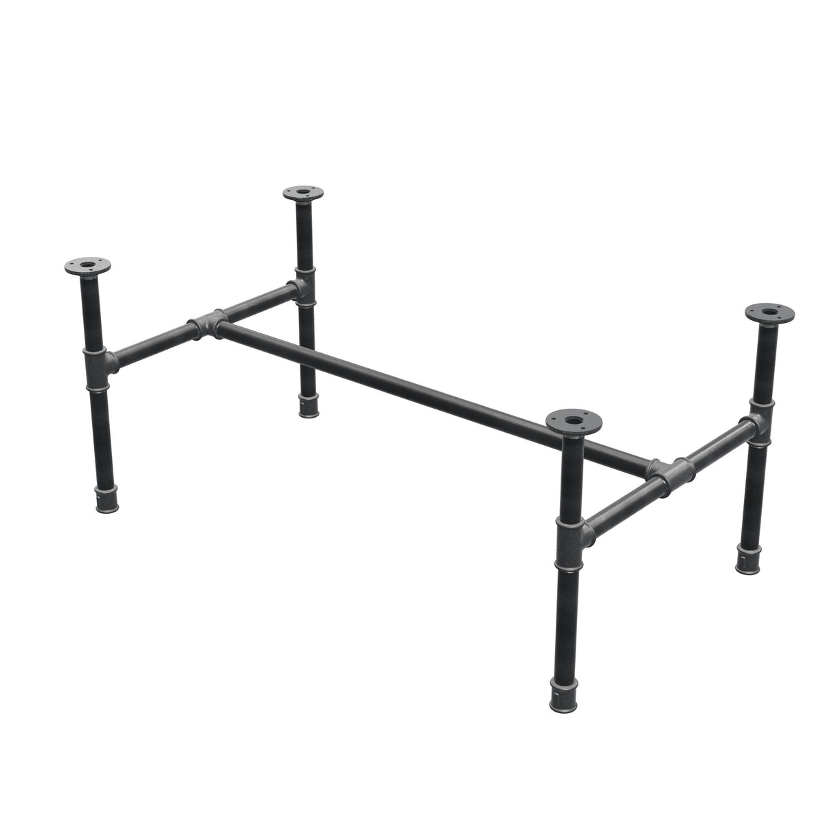 Industrielt sofabordsstel i støbejern, H-form, 96 × 55 cm, højde 42 cm, trekvartsvisning