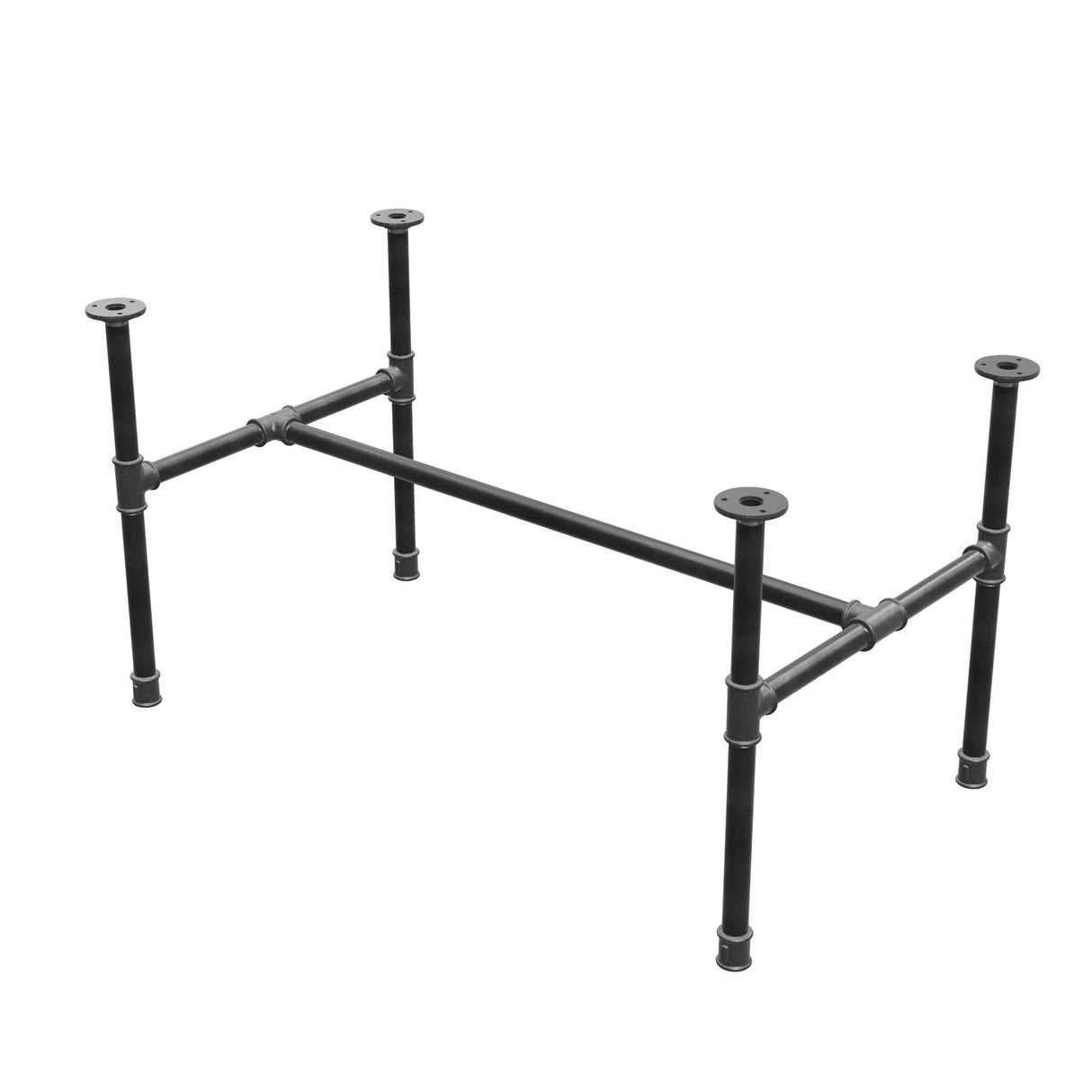 Industrielt sofabordsstel i støbejern, H-form, 96 × 55 cm, højde 52 cm, trekvartsvisning