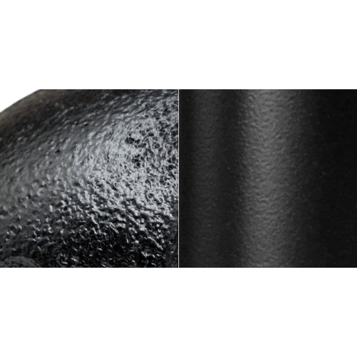 Matsort maling: til venstre kornet på støbejernsfittingen, til højre stålrørets overflade