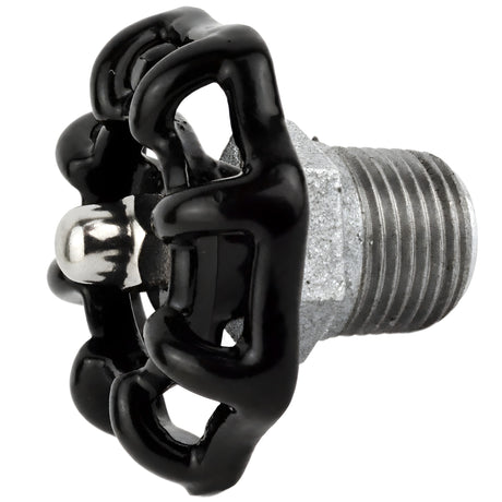 Sort håndhjul 52 mm på halv nippel, 1/2'' med møtrik i rustfrit stål, fitting i galvaniseret støbejern