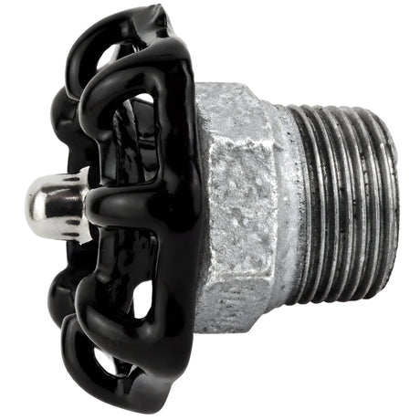 Sort håndhjul 52 mm på halv nippel, møtrik i rustfrit stål, fitting i galvaniseret støbejern