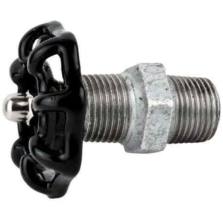 Sort håndhjul 52 mm på nippel, 1/2'' med møtrik i rustfrit stål, fitting i galvaniseret støbejern