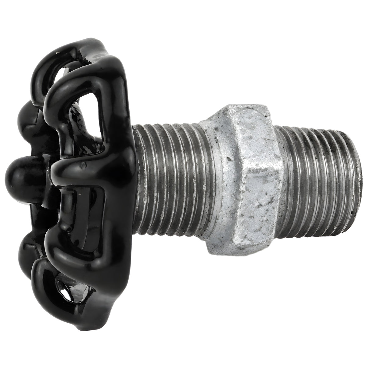 Sort håndhjul 52 mm på nippel, 1/2'' med sort møtrik, fitting i galvaniseret støbejern