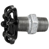 Sort håndhjul 52 mm på nippel, 1/2'' med sort møtrik, fitting i galvaniseret støbejern