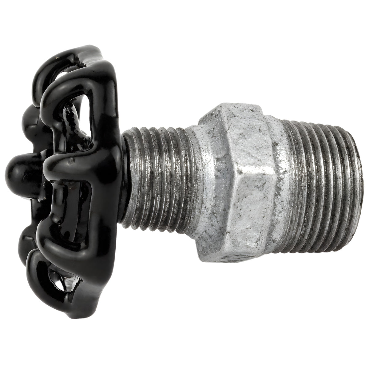 Sort håndhjul 52 mm på nippel, sort møtrik, fitting i galvaniseret støbejern