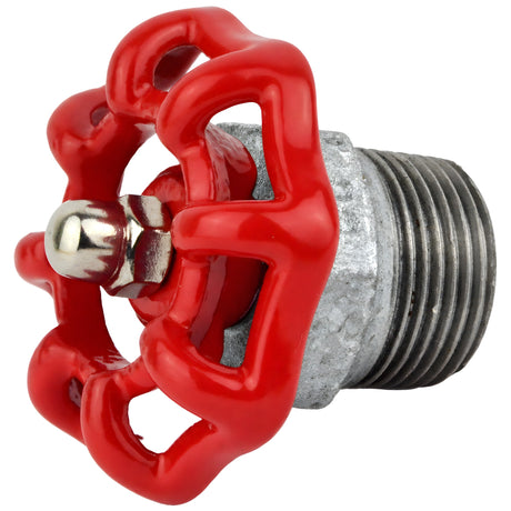 Rødt håndhjul 52 mm på halv nippel, møtrik i rustfrit stål, fitting i galvaniseret støbejern