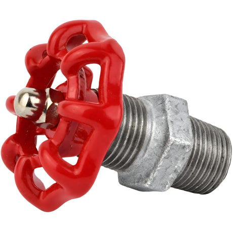 Rødt håndhjul 52 mm på nippel, 1/2'' med møtrik i rustfrit stål, fitting i galvaniseret støbejern