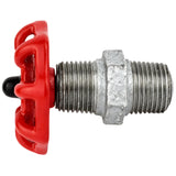 Rødt håndhjul 52 mm på nippel, 1/2'' med sort møtrik, fitting i galvaniseret støbejern