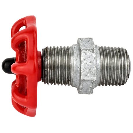Rødt håndhjul 52 mm på nippel, 1/2'' med sort møtrik, fitting i galvaniseret støbejern